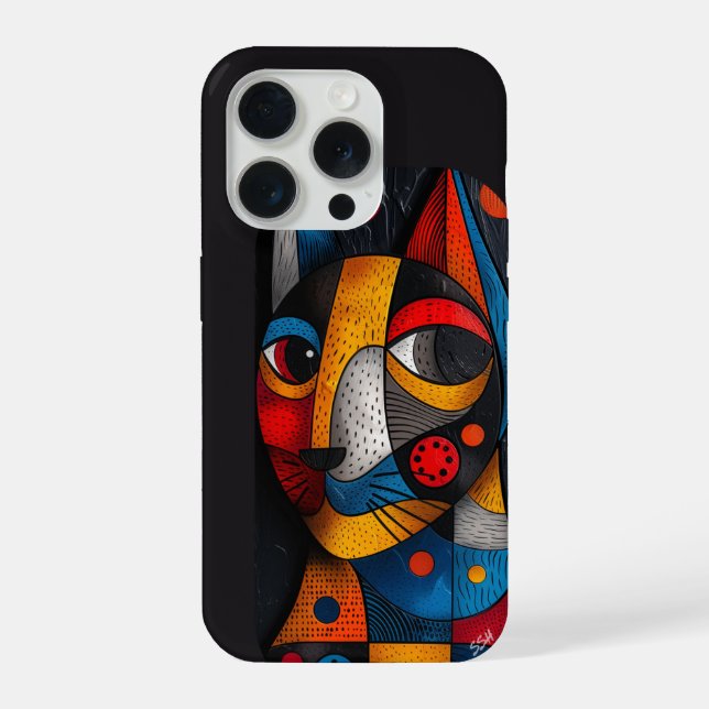 Abstraktes Katzen-Meisterwerk - Bunte Katzen-Kunst iPhone 15 Pro Hülle (Rückseite)