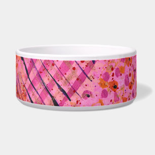 Abstraktes Keramik-Haustier-Schälchen in Rosa und Napf