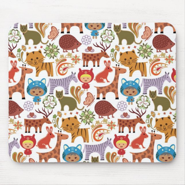 Abstraktes Kinder-und Tier-Muster Mousepad (Vorne)