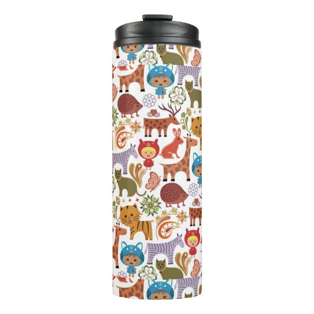 Abstraktes Kinder-und Tier-Muster Thermosbecher (Vorderseite)