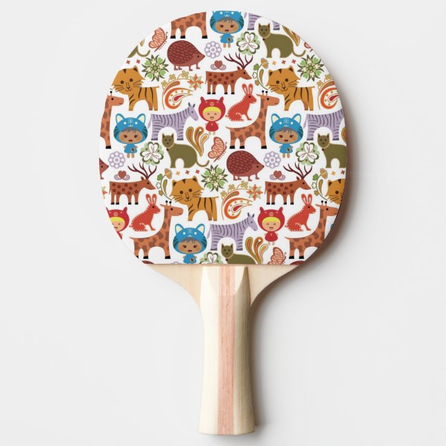 Abstraktes Kinder-und Tier-Muster Tischtennis Schläger (Vorderseite)