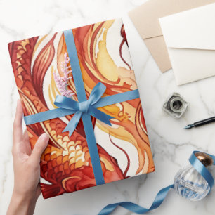 Abstraktes Koi-Wirbel-Rot-Wasserfarben-Geschenkpap Geschenkpapier