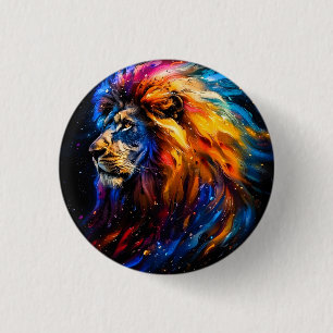 Abstraktes kosmisches Wildtier-Löwenporträt Button
