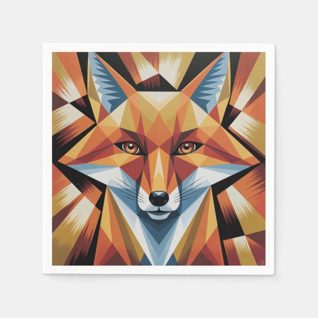 Abstraktes kubistisches Fox-Papier Serviette (Vorderseite)