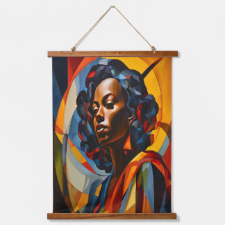 Abstraktes kubistisches Portrait Art Wandteppich Mit Holzrahmen