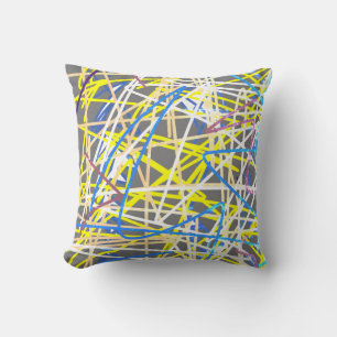 Abstraktes Kunst Blau Grau Gelb Kissen Zierkissen