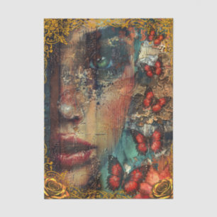 Abstraktes Kunst-Mädchengesicht & Schmetterlinge i Seidenpapier