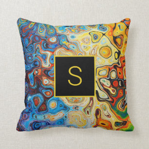 Abstraktes Kunst-modernes Monogramm-gelb-orangees Kissen
