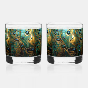 Abstraktes Kunstglas Türkis Gold Grün Whiskyglas