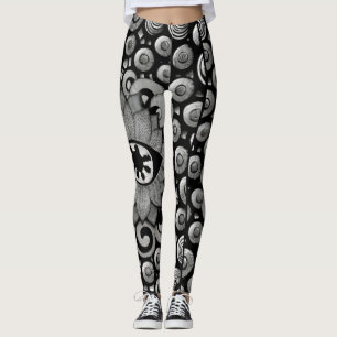 abstraktes Kunstmuster Schwarz-Graue Leggings