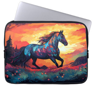 Abstraktes Kunstpferd läuft auf Feld Pferdeliebhab Laptopschutzhülle