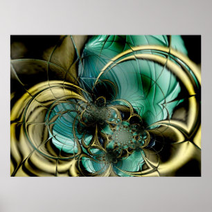 Abstraktes Kunstposter Metall Gold Türkis Glas Poster