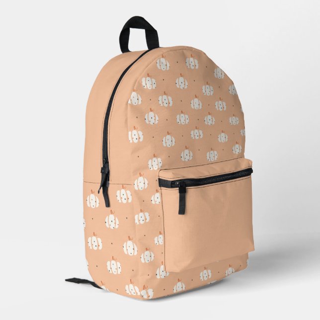 Abstraktes Kürbismuster gedruckter Backpack Bedruckter Rucksack (Rückseitige Ecke links)