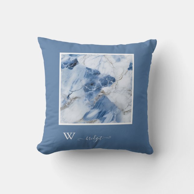 abstraktes Küstenmuster aus blauem Marmor Kissen (Vorderseite)