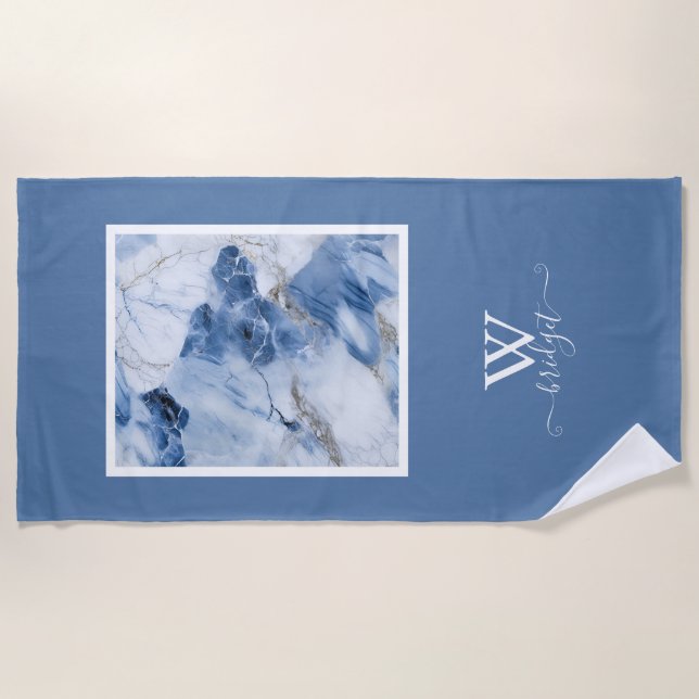 abstraktes Küstenmuster aus blauem Marmor Strandtuch (Vorderseite)