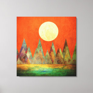 Abstraktes Landschaftsbild Vollmond Berge Oranger Leinwanddruck