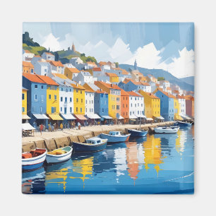 Abstraktes Landschaftsdorf Hafen Hintergrund Kunst Magnet