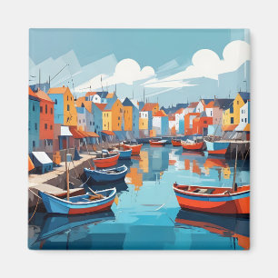 Abstraktes Landschaftsdorf Hafen Hintergrund Kunst Magnet