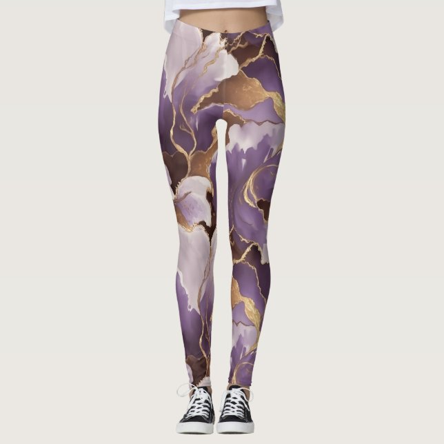 abstraktes Lavendel und Gold Leggings (Vorderseite)