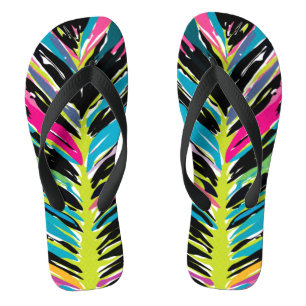 Abstraktes, lebendiges Multicolor Tropenblatt Flip Flops