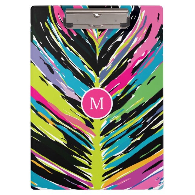 Abstraktes, lebendiges Multicolor Tropenblatt Klemmbrett (Vorderseite)