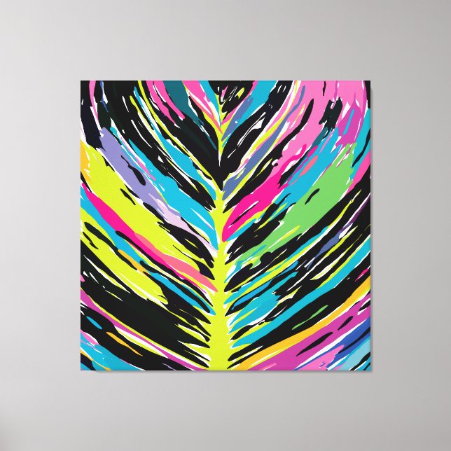 Abstraktes, lebendiges Multicolor Tropenblatt Leinwanddruck (Vorderseite)