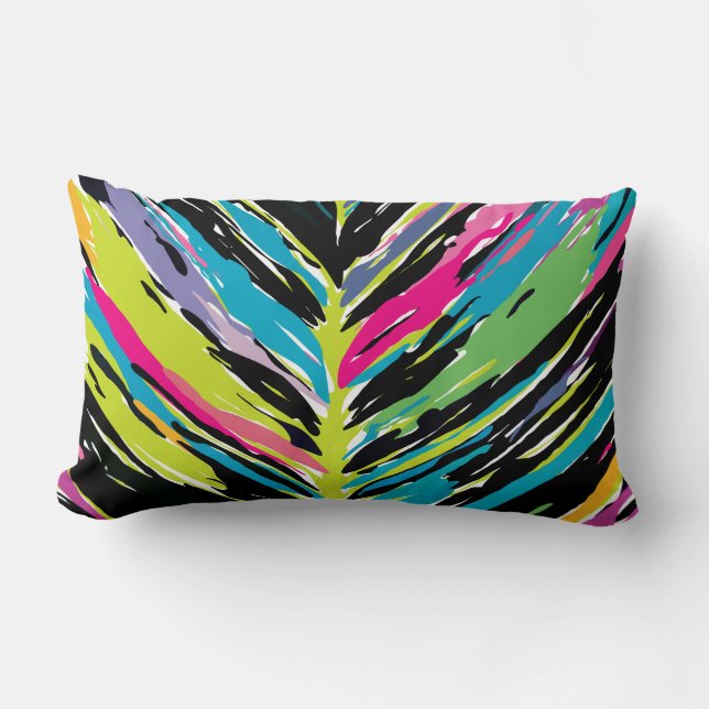 Abstraktes, lebendiges Multicolor Tropenblatt Lendenkissen (Vorderseite)