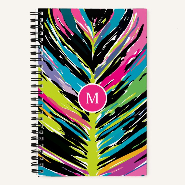 Abstraktes, lebendiges Multicolor Tropenblatt Notizbuch (Vorderseite)