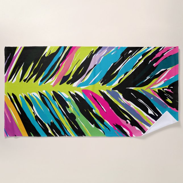 Abstraktes, lebendiges Multicolor Tropenblatt Strandtuch (Vorderseite)