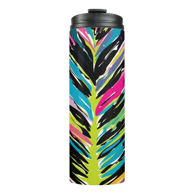 Abstraktes, lebendiges Multicolor Tropenblatt Thermosbecher (Vorderseite)