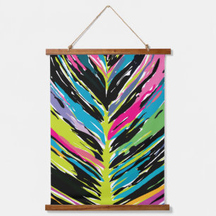 Abstraktes, lebendiges Multicolor Tropenblatt Wandteppich Mit Holzrahmen