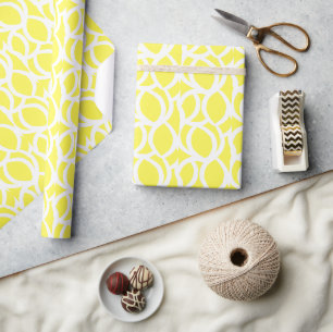 Abstraktes Lemon-Gelb- und Weißlinienmuster Geschenkpapier