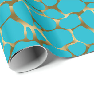 Abstraktes Leopardenmuster aus Gold und Blau Geschenkpapier