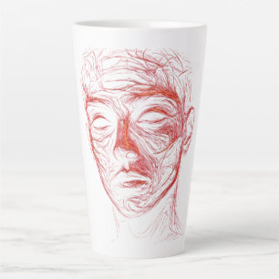Abstraktes, leuchtendes rotes Linienkunst-Gesicht Milchtasse