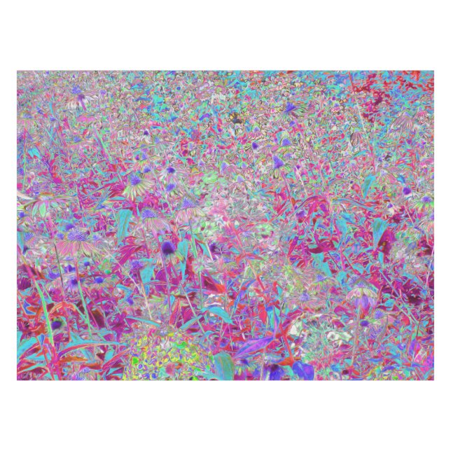 Abstraktes Lila Aqua und Rosa Blumengarten Tischdecke (Vorderseite (Horizontal))