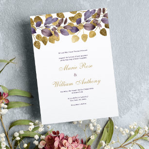 Abstraktes lila Blattgold Hochzeit Einladung