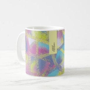 Abstraktes lila gelb blau Monogramm Kaffeetasse