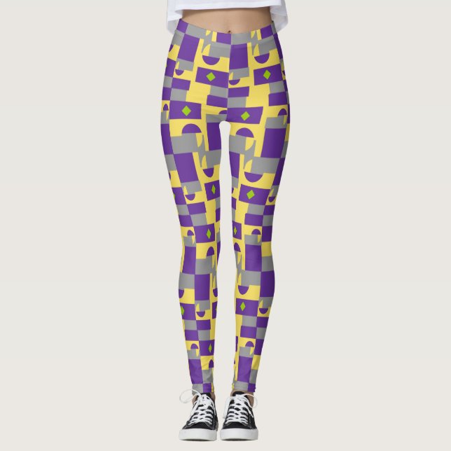 Abstraktes Lila Gelbmuster mit Halbkreisen Leggings (Vorderseite)