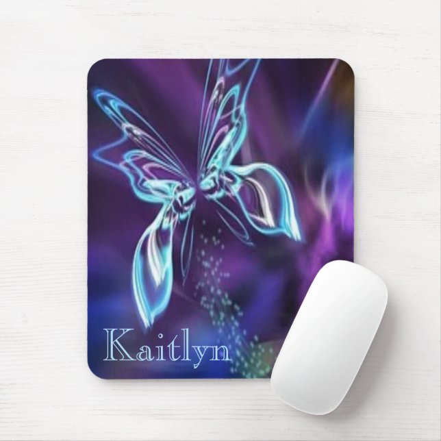Abstraktes Lila Neon Look Butterfly-Image Mousepad (Mit Mouse)