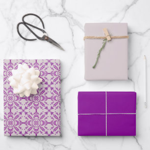 Abstraktes lila Orchideen-Blumen-Design-Muster-Kun Geschenkpapier Set