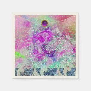 ABSTRAKTES LILA PINK AQUAMARINE BLUE WAVES IN GLIT SERVIETTE