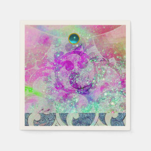 ABSTRAKTES LILA PINK AQUAMARINE BLUE WAVES IN GLIT SERVIETTE