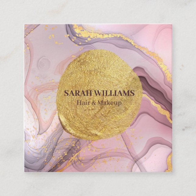 Abstraktes Lilac Pink Marble Gold & Glitzer Quadratische Visitenkarte (Vorderseite)