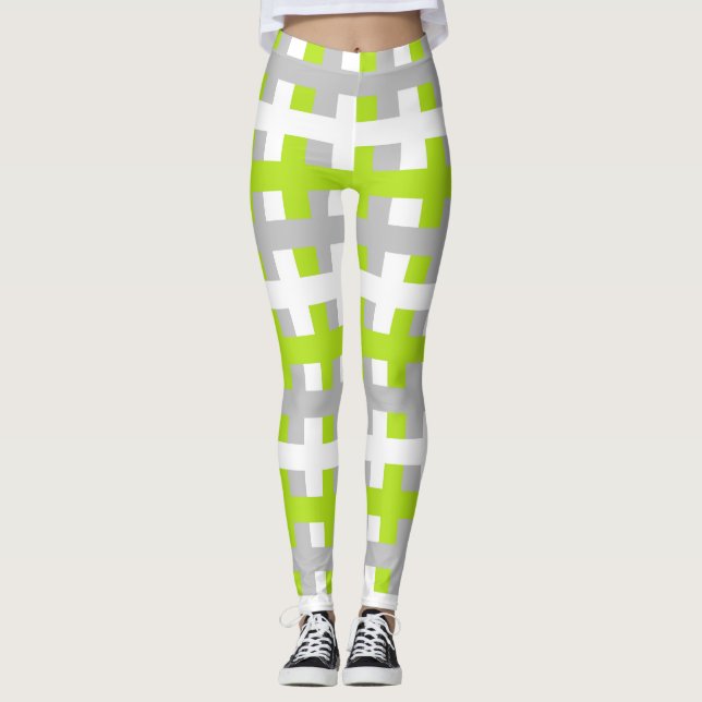 Abstraktes Limones Grün, Silber und Weiß Leggings (Vorderseite)