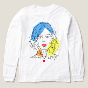 Abstraktes Linienkunst-Frauenporträt Langarmshirt Tri-Blend Shirt