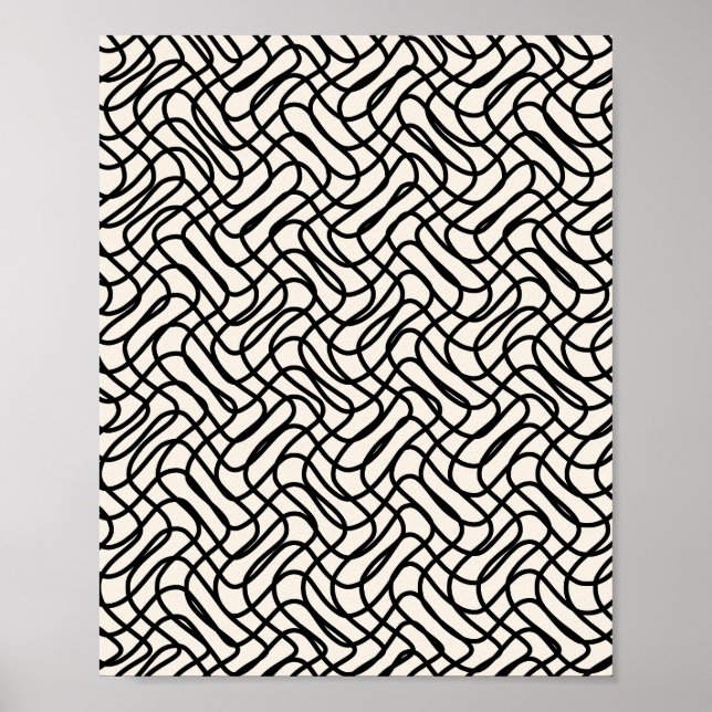 Abstraktes Linienmuster Schwarz-Weiß Poster (Vorne)