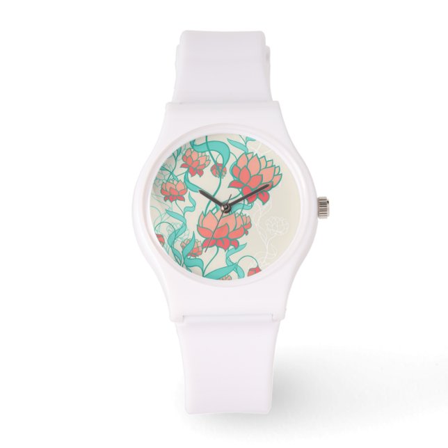 Abstraktes Lotus-Muster Armbanduhr (Vorderseite)