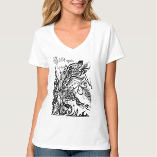 Abstraktes Lotus-, Pfau- und Musik-Grafik-T-Shirt T-Shirt
