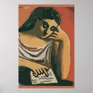 Abstraktes Mädchen auf Tablette 2 Poster