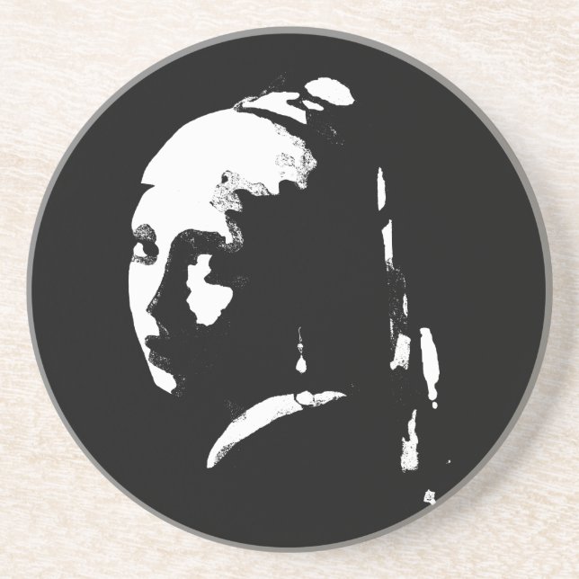 Abstraktes Mädchen mit Perlenohrring Sandstone Unt Getränkeuntersetzer (Vorne)